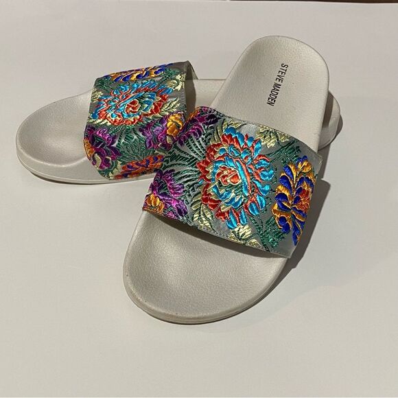Steve Madden Embroidered Floral Starship Slide Sandals Women's size 10 - Picture 3 of 16